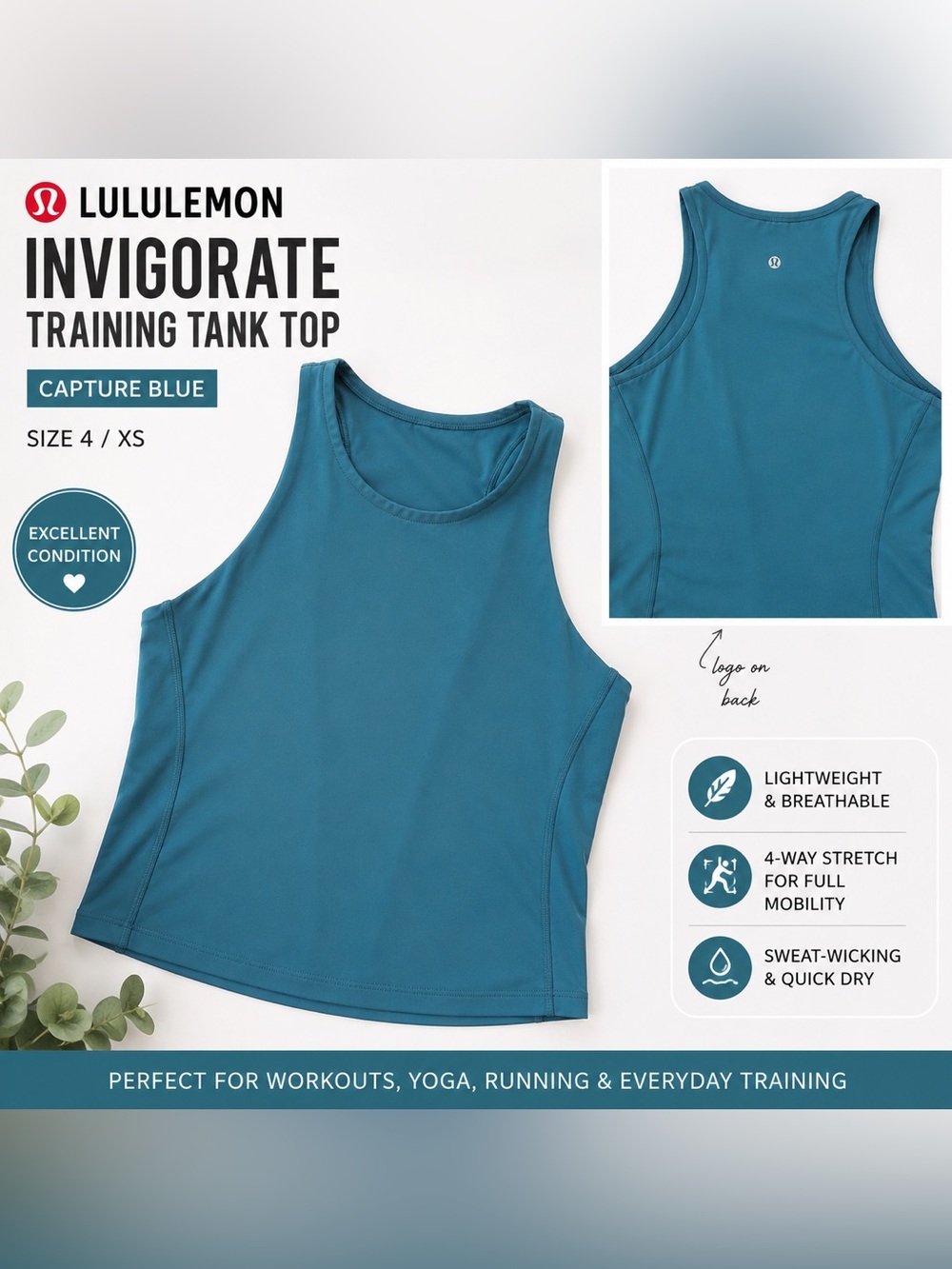 Lululemon Invigorate Training Tank Top Capture Blue 4 / XS